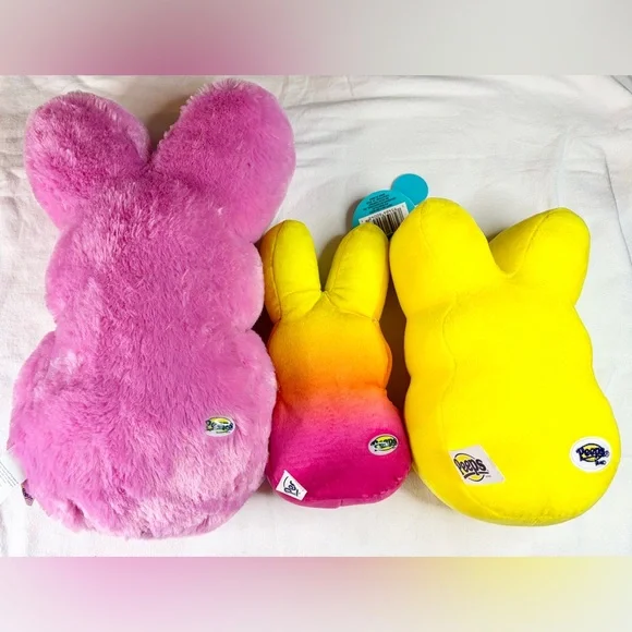 Peeps Bunny Rabbit Plush LOT Yellow Pink Furry 15” 10” 9” Ombre - Picture 6 of 6